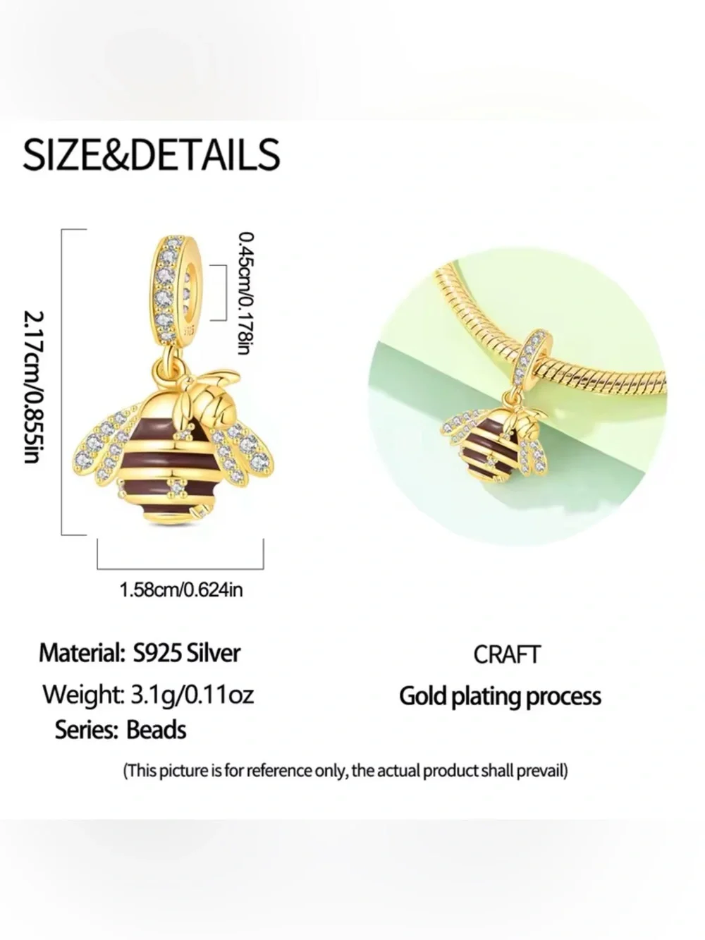 🌟🌟 14K Gold Plated Honey Comb Bee Dangle Charm